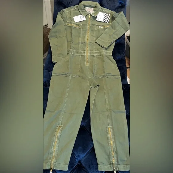 Sandrine Rose xFree People Army Zippers & Pockets Coverall Jumpsuit SzXS or SzS - Picture 2 of 16